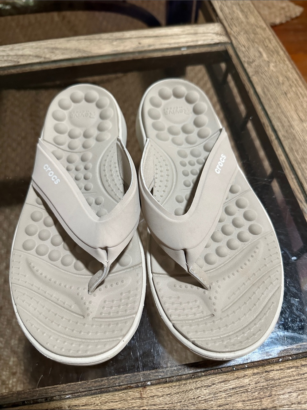 CROCS Women's Neutral Beige Comfort Flip Sandals - Picture 2 of 6
